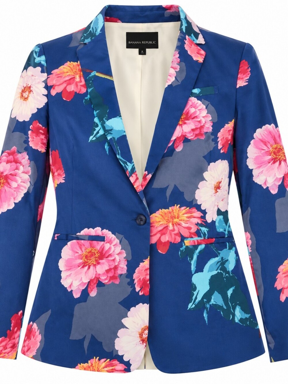 BANANA REPUBLIC | Gerber Daisy Blue Floral Cotton Sateen Blazer Jacket | 8